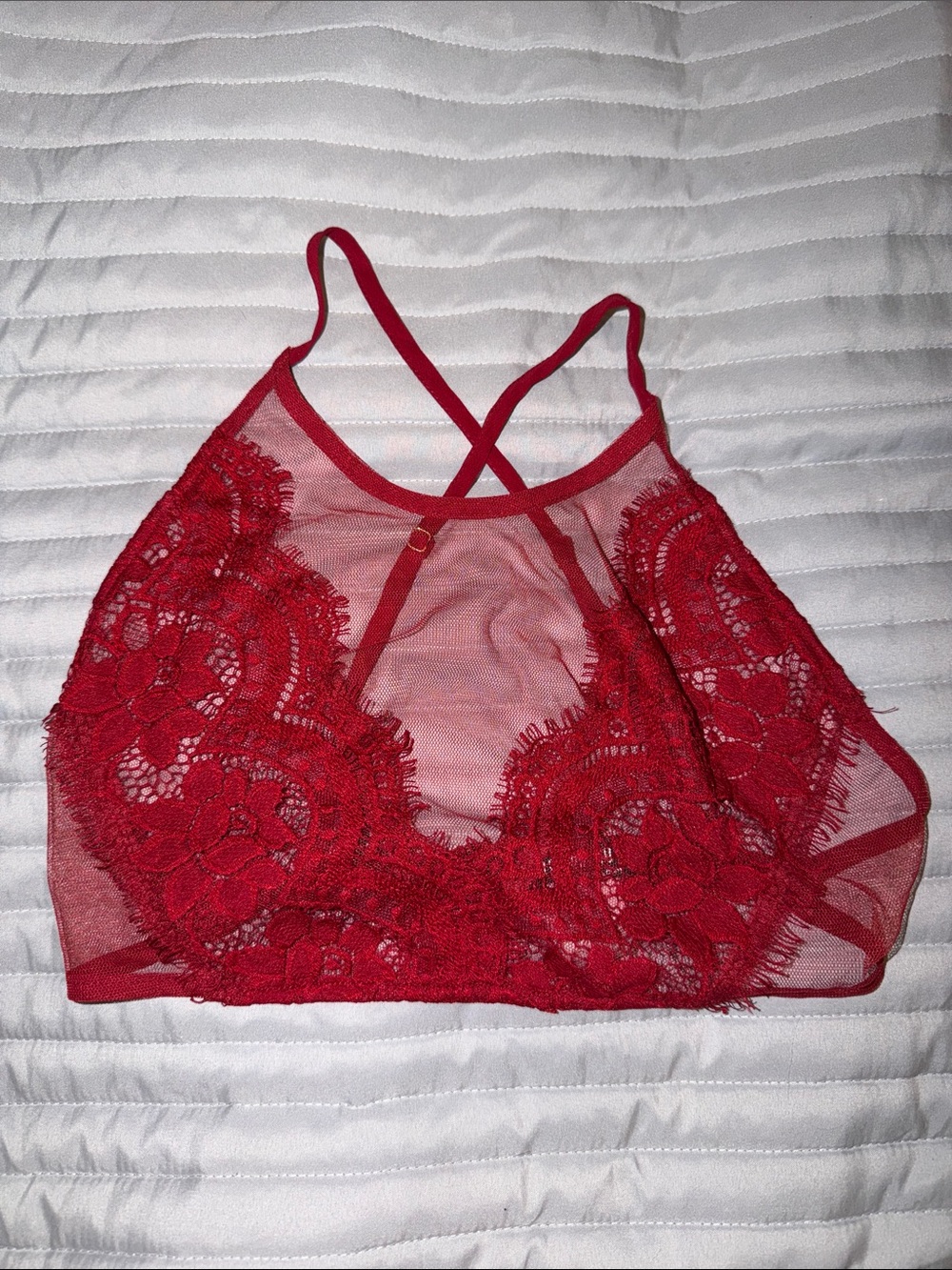 Red Lace Bralette with Sheer Mesh Panels